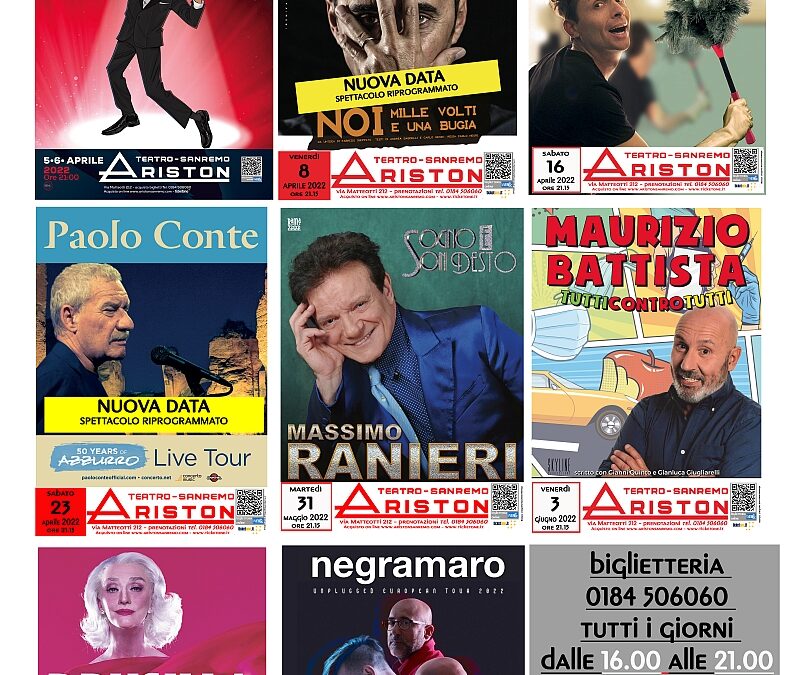 Ariston Sanremo: grandi nomi e otto spettacoli nella stagione teatrale del 2022
